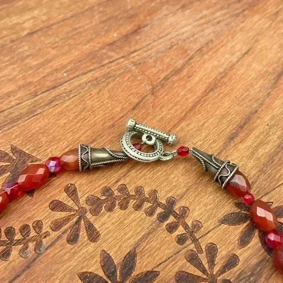 Faceted Carnelian Necklace Toggle Silver Tone Stone Chunky Orange Statement - Picture 4 of 6